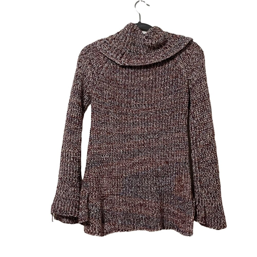 Knox Rose size L maroon variegated shawl collar lace up arms bell LS sweater - Picture 6 of 11